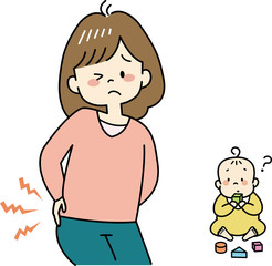 産後の腰の痛みを感じている女性